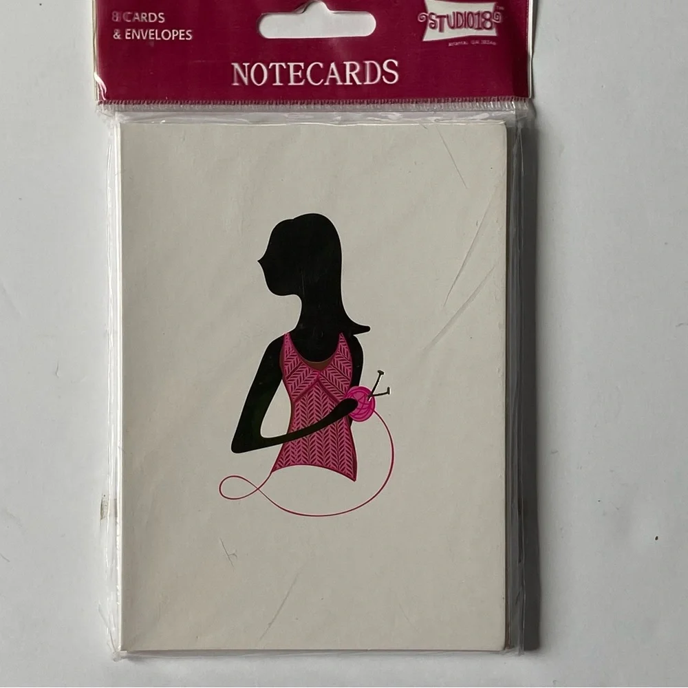 Note Cards 2 Sets Knitting Sewing Pink Blue Lady Fashion New 16 Cards Envelopes